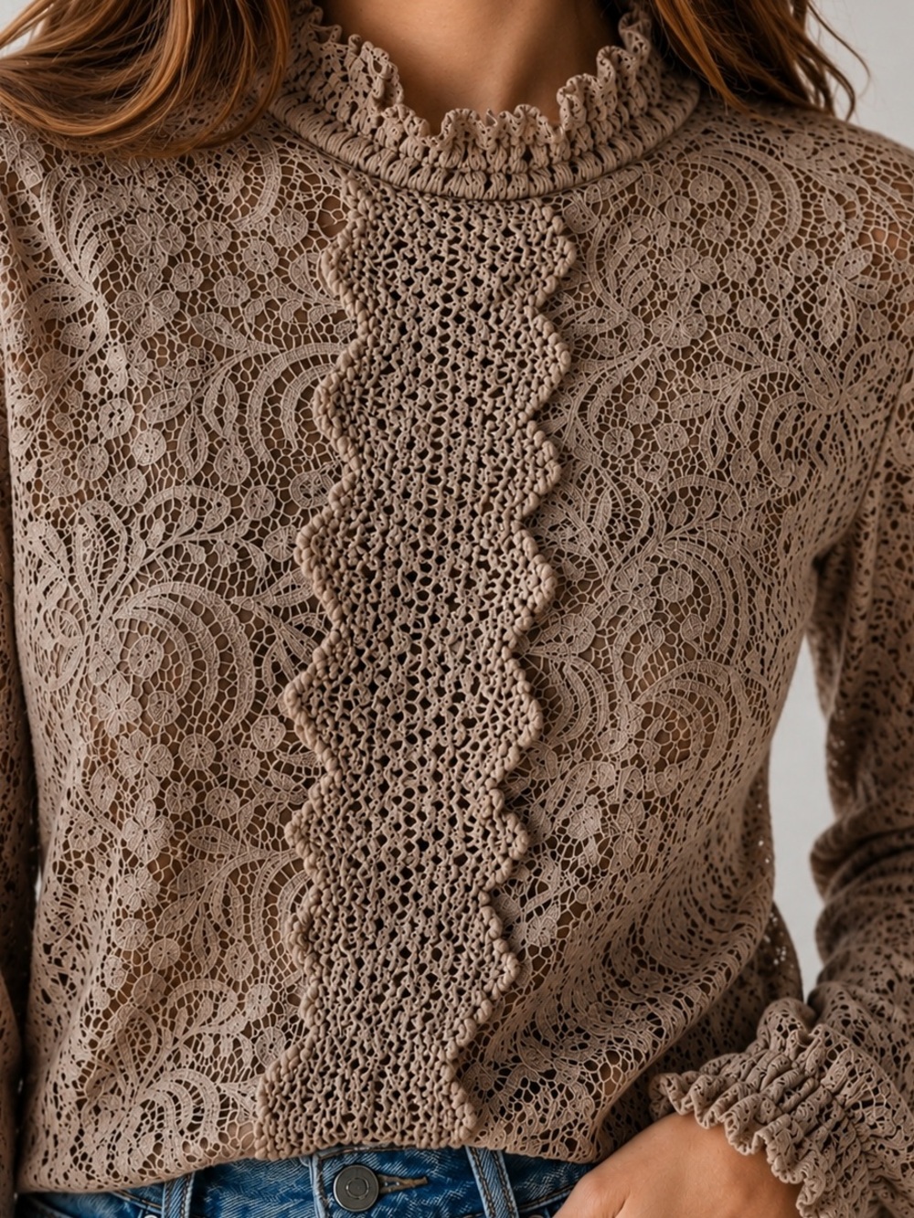Cable & Gauge Lace Crochet Blouse Small Boho Top